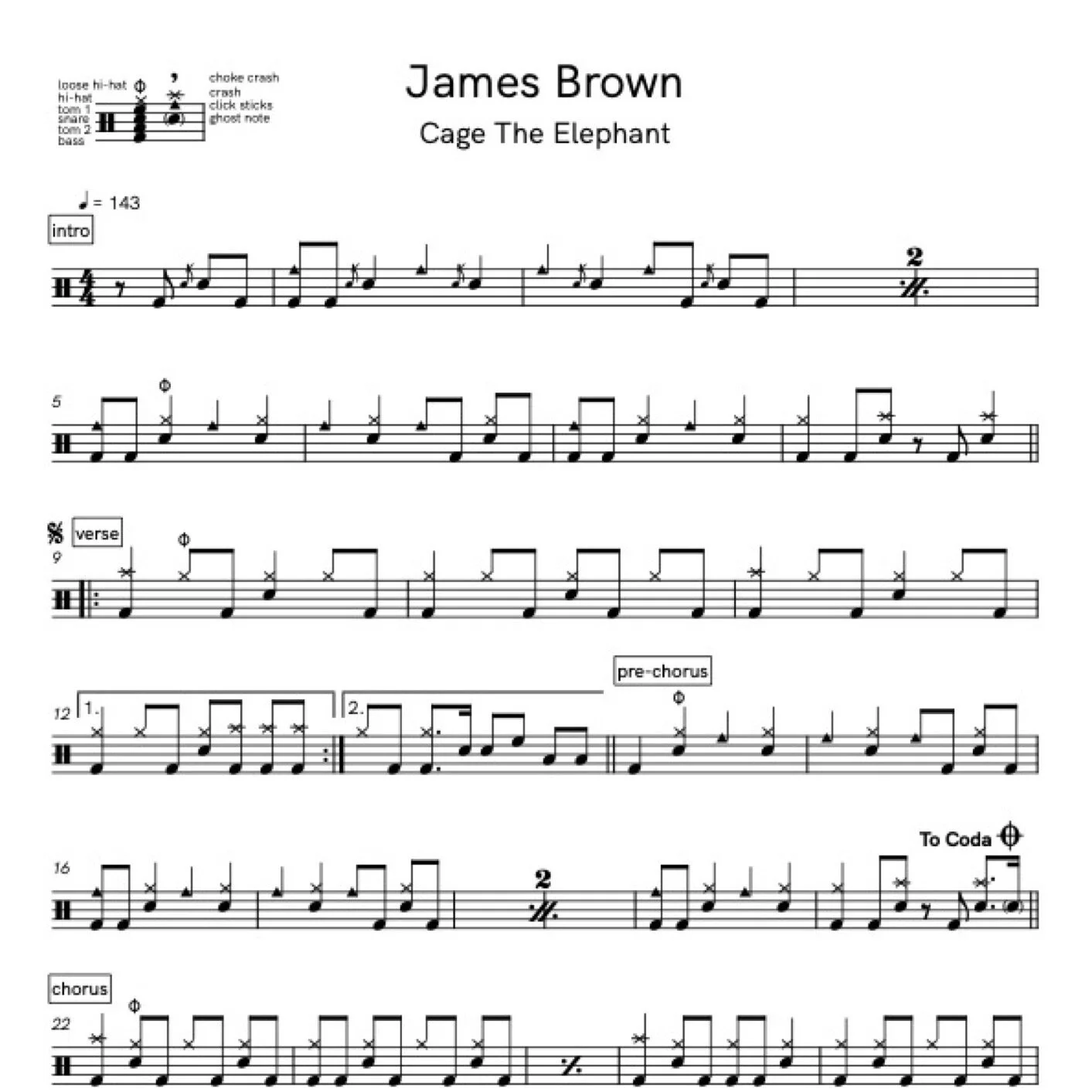 James Brown - Cage The Elephant | Drum Transcription Notes — Ross